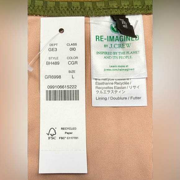 NWT J. Crew Green Wide-Rib Curved-Waist Cheeky String Bikini Bottom w/ Rings, L - Picture 8 of 14